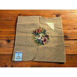 Vtg DRITZ 100% Wool Luxury Floral Needlepoint Canvas Background To Be Completed